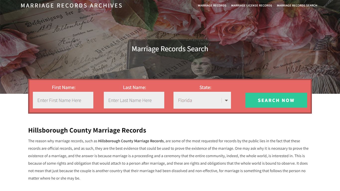Hillsborough County Marriage Records| Enter Name and Search